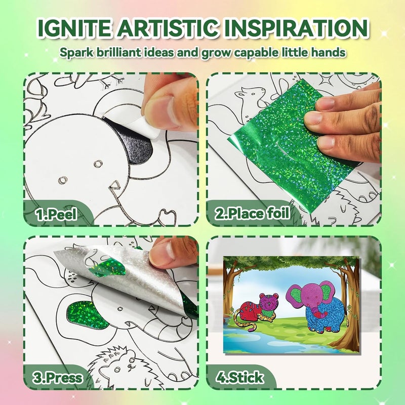 ATFUNSHOP Magical Foil Art Animals in Forest Farm Sea & Birds - No Mess Foil Craft Kit for Kids Ages 4 5 6 7 8 9 Fun Creative DIY Activity, Ideal Birthday Gift for Girls Boys - Image 4